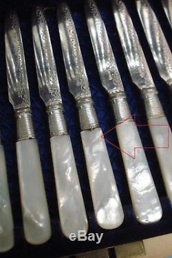 24pc Nouveau 1895 Mother Of Pearl Silver PL knife Fork cutlery box set canteen