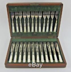 24pc Sheffield Silver Plate Fish Set MOP Mother of Pearl Handles in Case