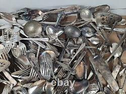 250 PC LOT 20 POUNDS Silver Plated Flatware Lot CRAFT GRADE SPOONS FORKS KNIVES