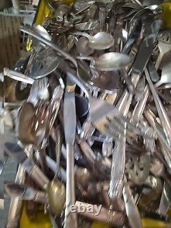 250 Pc Random Mixed Silverplated Knives Forks Spoons Lot