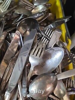 250 Pc Random Mixed Silverplated Knives Forks Spoons Lot