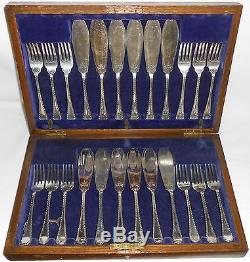 26 pc Set ANTIQUE EPNS Rd630810 FISH SET with Extra Butter Knives ORIGINAL CASES