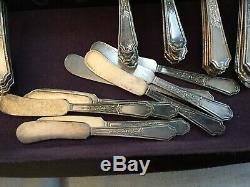 44 pc 1924 ANCESTRAL 1847 Rogers Silverplate Flatware Set Soups Butters +