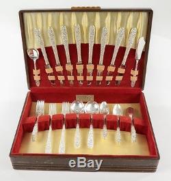 48 PCS NATIONAL SILVER CO. AA+ NARCISSUS SILVERPLATE FLATWARE Set in Box 1935