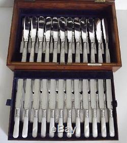 50 Pc Levesley Bros Mother of Pearl Handle Flatware Set & Wood Chest withKey