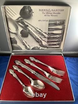 50pc Reed & Barton English Crown Silverplate Set Storage Box Knife Fork Spoon