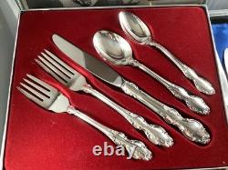 50pc Reed & Barton English Crown Silverplate Set Storage Box Knife Fork Spoon