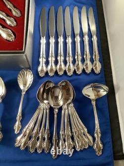 50pc Reed & Barton English Crown Silverplate Set Storage Box Knife Fork Spoon