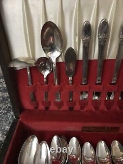 53 Pieces 1847 Rogers Bros IS First Love Silverware Set & Wood Case