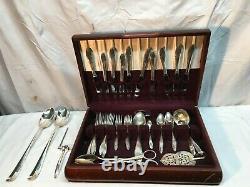 56 PC. Silverware Silver Nobility PLATED PLACE SETTING With Wood Box