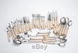 57 PC. FLATWARE SET ETOILE BY FLAMANT STAINLESS STEEL With SILVER-PLATE HANDLES