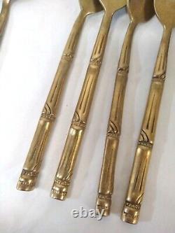 58 Piece VTG Brass Silverware Flatware Service Bamboo Style Handle Thailand