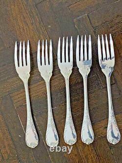 5 CHRISTOFLE MARLEY SILVERPLATE FORKs. 7 3/8 INCHES