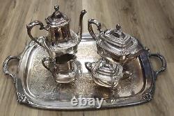 5pc Daffodil Pattern 1847 Rogers Bros Silver Plate Tea & Coffee Service Set