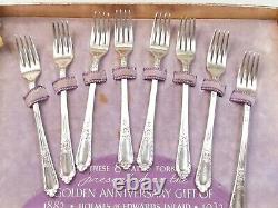 60pc Antique 1932 Holmes & Edwards Golden IS 50th Anniversary Inlaid Flatware