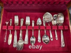 64 Piece Set FIRST LOVE Silverplate Flatware In Chest 1847 Rogers Bros WithAD