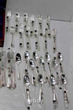 64pc Lorena Garcia 18/10 Silverplate Flatware Set withBox -Srvc for 12- FLEURETTE