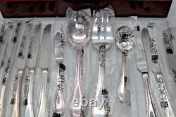 64pc Lorena Garcia 18/10 Silverplate Flatware Set withBox -Srvc for 12- FLEURETTE