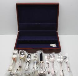 64pc Lorena Garcia 18/10 Silverplate Flatware Set withBox -Srvc for 12- FLEURETTE