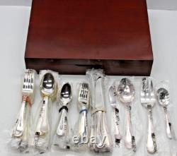 64pc Lorena Garcia 18/10 Silverplate Flatware Set withBox -Srvc for 12- FLEURETTE