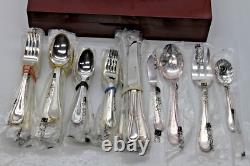 64pc Lorena Garcia 18/10 Silverplate Flatware Set withBox -Srvc for 12- FLEURETTE
