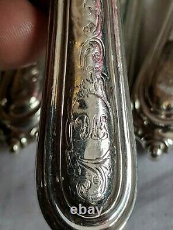 6 Antique Victorian Silver handle JG Engraved Fish Knife folite Set c1851