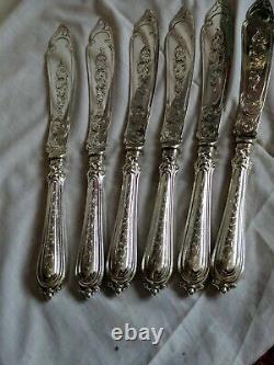 6 Antique Victorian Silver handle JG Engraved Fish Knife folite Set c1851