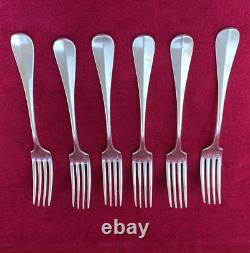 6 Vintage Christofle Baguette / Fidelio Pattern Silver Plated Dinner Forks