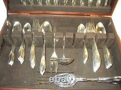 76 PC Gorham Aloha Hibiscus 1955 Silverplate Service for 12 with Box & Serving PC