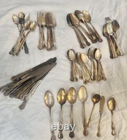 80 Pc. Old Company Silver Plate Rose Flatware 10 Full Place Settings Plus Extras