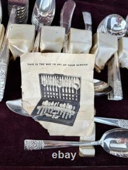 85 piece NATIONAL SILVER CO. Silver-plated King Edward Flatware Set InBox 1940
