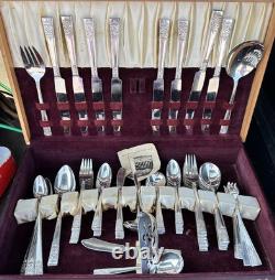 85 piece NATIONAL SILVER CO. Silver-plated King Edward Flatware Set InBox 1940