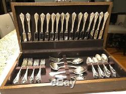 87 Pc 1881 Rogers Oneida King James Flatware Set Service For 16 with Wood Case