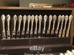 87 Pc 1881 Rogers Oneida King James Flatware Set Service For 16 with Wood Case