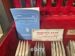 98 Pc MORNING STAR Oneida Community Plate Silverplate Flatware Set Grille withbox