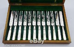 Antique 19thc Silver Plated Epns & Mother Of Pearl Dessert Cutlery Flatware Set