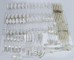 ANTIQUE 19th C FRENCH CHRISTOFLE SILVERPLATE FIDELIO FLATWARE SET FOR 12. 114p