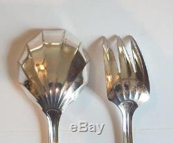 ANTIQUE SILVER PLATE SALAD SET FORK & SPOON with MOTHER-OF-PEARL HANDLES