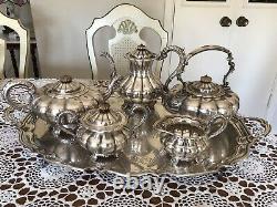 ANTIQUE Silver Plated Tea Coffee Set With Tray- Rare Pattern England