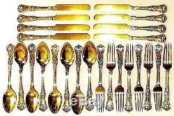 Antique Tiffany&co Sterling Silver Plate&gold English King 8 Place Flatware Set