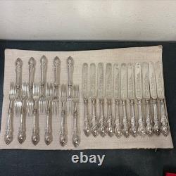 ANTIQUE VICTORIAN ENGRAVED ORNATE SILVER PLATE SETTING x11 OF CUTLERY RARE SET