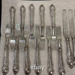 ANTIQUE VICTORIAN ENGRAVED ORNATE SILVER PLATE SETTING x11 OF CUTLERY RARE SET