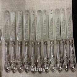 ANTIQUE VICTORIAN ENGRAVED ORNATE SILVER PLATE SETTING x11 OF CUTLERY RARE SET