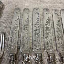 ANTIQUE VICTORIAN ENGRAVED ORNATE SILVER PLATE SETTING x11 OF CUTLERY RARE SET