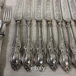 ANTIQUE VICTORIAN ENGRAVED ORNATE SILVER PLATE SETTING x11 OF CUTLERY RARE SET