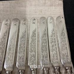 ANTIQUE VICTORIAN ENGRAVED ORNATE SILVER PLATE SETTING x11 OF CUTLERY RARE SET