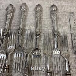 ANTIQUE VICTORIAN ENGRAVED ORNATE SILVER PLATE SETTING x11 OF CUTLERY RARE SET