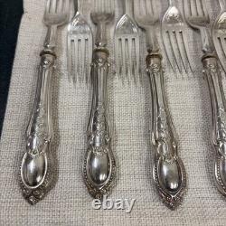 ANTIQUE VICTORIAN ENGRAVED ORNATE SILVER PLATE SETTING x11 OF CUTLERY RARE SET