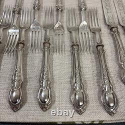 ANTIQUE VICTORIAN ENGRAVED ORNATE SILVER PLATE SETTING x11 OF CUTLERY RARE SET