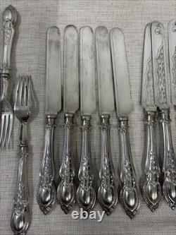 ANTIQUE VICTORIAN ENGRAVED ORNATE SILVER PLATE SETTING x11 OF CUTLERY RARE SET
